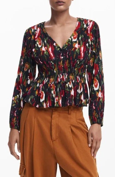 Desigual Floral V-neck Blouse In Multi