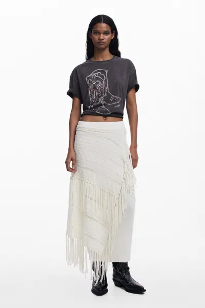 DESIGUAL KNIT FRINGE SKIRT