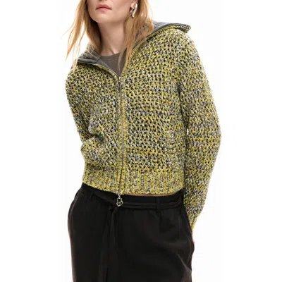 Desigual Zipped Knit Jacket In Yellow