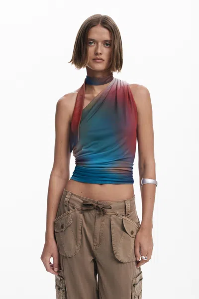 Desigual Knot Neckline T-shirt In Green