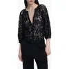 Desigual Lace Front Button Top In Black