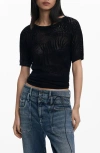 Desigual Openwork Knit T-shirt In Black