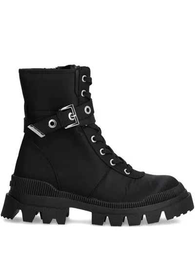 Desigual Lace-up Buckle Boots In Black