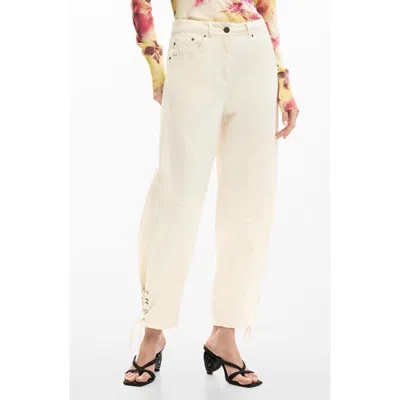 Desigual Lace-up Tapered Trousers In White