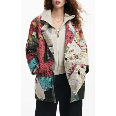 Desigual Lacroix Poster Tapestry Cotton Blend Coat In Mix