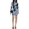 Desigual Lacroix Print Long Sleeve Twist Detail Minidress In Blue