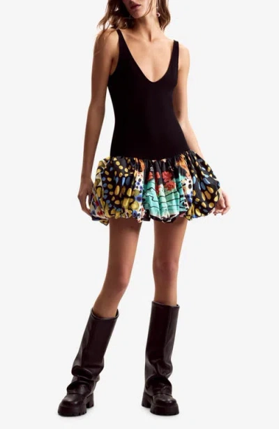 Desigual Lacroix Print Mixed Media Minidress In Black