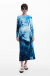 Desigual Landscape Maxi Dress In Material Finishes