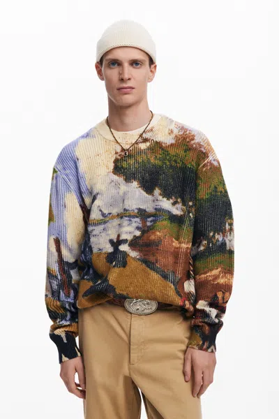 Desigual Landscape Painting Sweater In Green