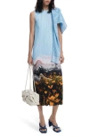 Desigual Landscape Plissé Shift Midi Dress In Blue
