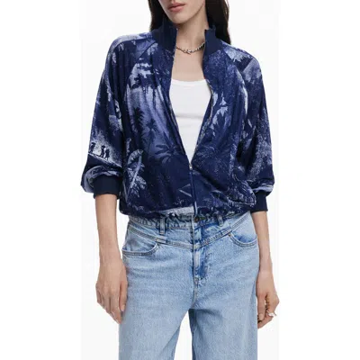 Desigual Landscape Print Zip-up Track Jacket In Navy Blue