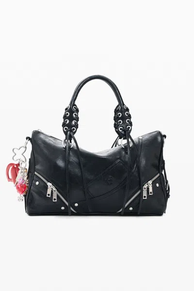 Desigual Large Bag With Charms In Black