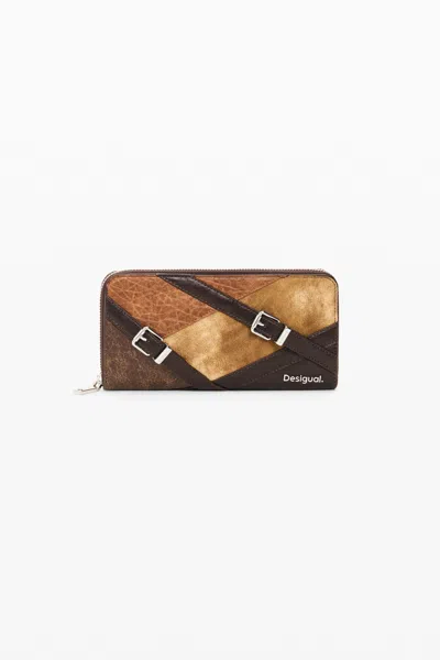 Desigual Large Buckle Purse In Brown