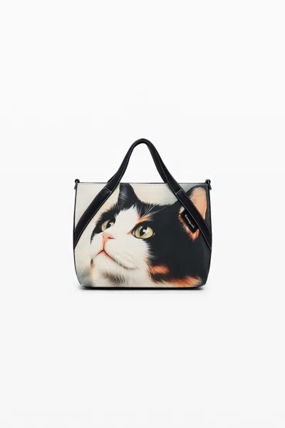 Desigual Large Cat Shopper Bag In Black
