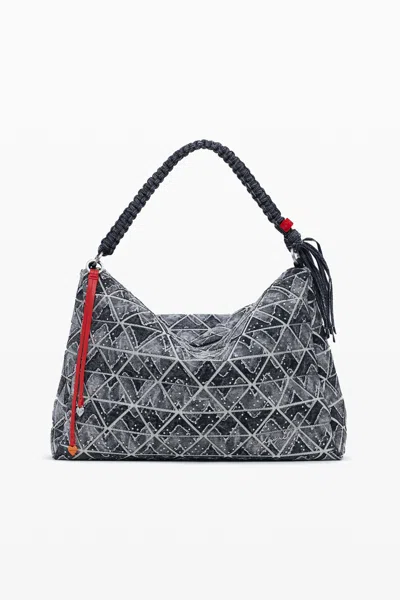 Desigual Large Denim Zig Zag Bag In Blue