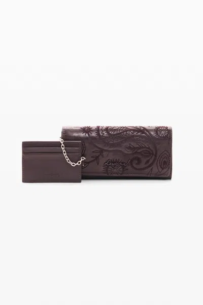 Desigual Large Embossed Wallet In Red