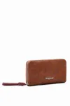Desigual Large Floral Embroidery Wallet In Brown