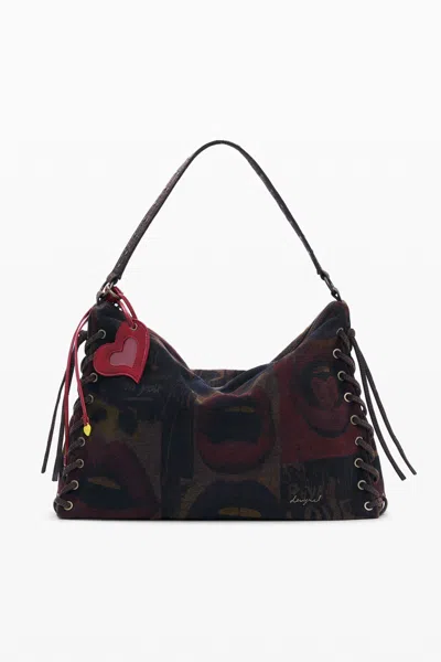 Desigual Large Graffiti Lips Bag In Brown