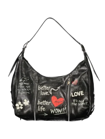 Desigual Large Graffiti-print Zipped Tote Bag In Black