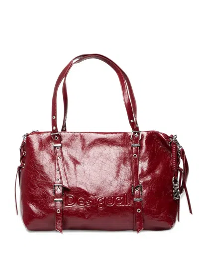 Desigual Large Lanuza Half Logo Tote Bag In Red