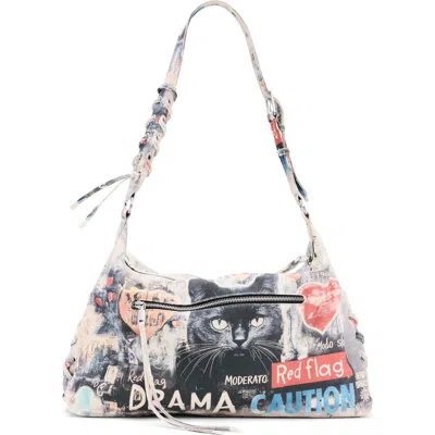 Desigual Large Mixed Print Denim Tote In Brown