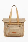 Desigual Large Modular Raffia Backpack In Brown