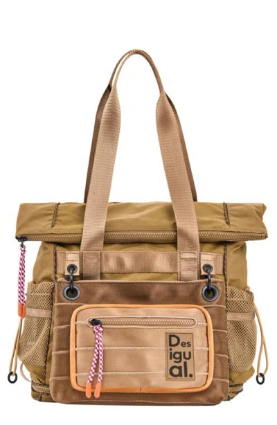 Desigual Large Nylon Backpack In Brown
