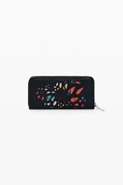 Desigual Large Perforated Wallet In Black
