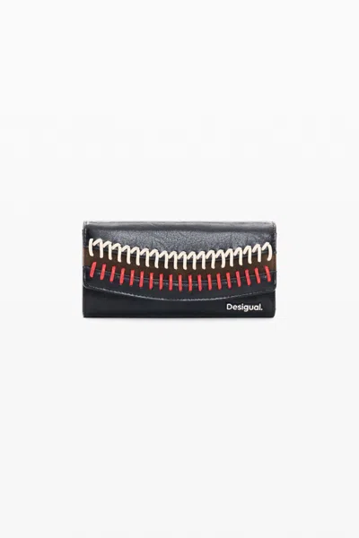 Desigual Large Quilted Wallet In Black
