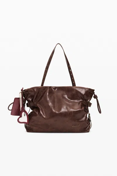 Desigual Large Shopping Bag In Brown