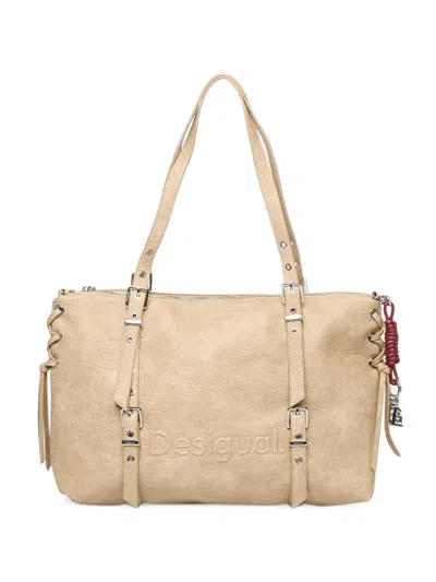 Desigual Large Shopping Tote Bag In Nude