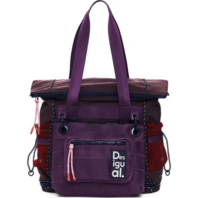 Desigual Large Voyager Nylon Backpack In Burgundy