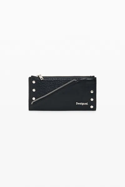 Desigual Large Zippered Wallet In Black