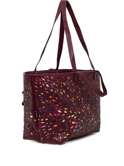 Desigual Laser-cut Floral Tote Bag In Red