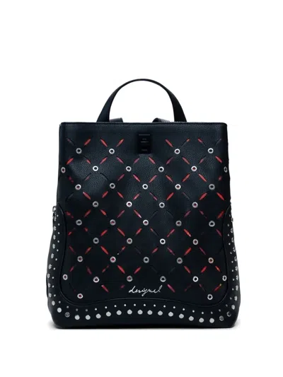 Desigual Laser-cut Eyelet-embellished Backpack In Black