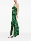 Desigual Leaf-print Tie-back Maxi Dress In Green