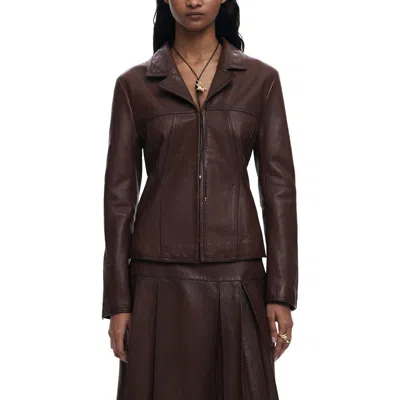 Desigual Leather Coat In Brown