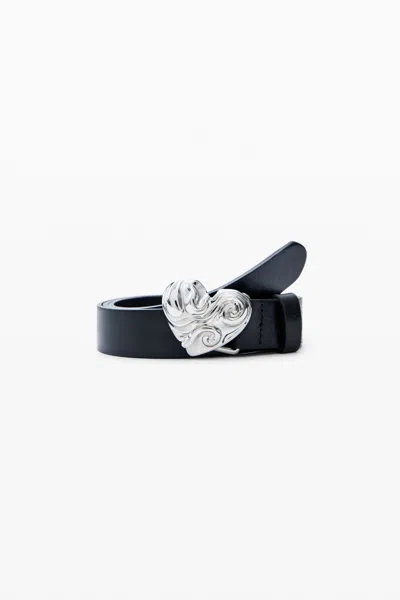 Desigual Leather Heart Belt In Black
