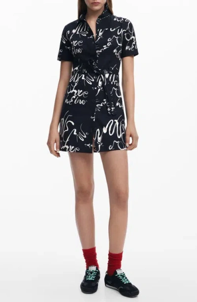Desigual Lettering Belted Mini Shirtdress In Black