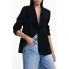 Desigual Lettering Peak Lapel Blazer In Black