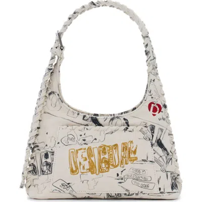 Desigual Lettering Print Shoulder Bag In Sand