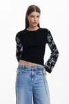 Desigual Chic High Neck Sweater With Contrast Details In Black