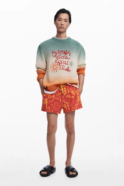 Desigual Lettering Swimsuit In Orange