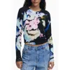 Desigual Abstract Print Crewneck Sweater In Blue