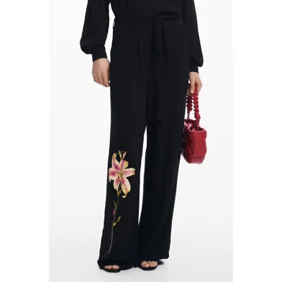 Desigual Lirio Floral Print Wide Leg Jumpsuit In Black
