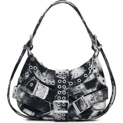 Desigual Logo Belt Detail Shoulder Bag In Gray