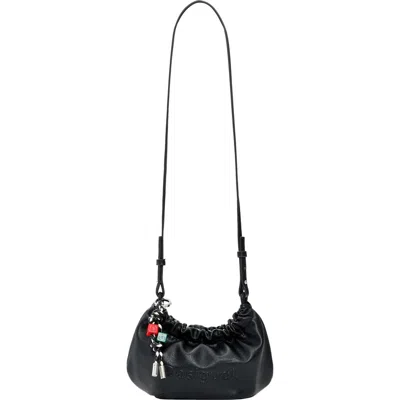 Desigual Logo Embossed Shoulder Bag In Black
