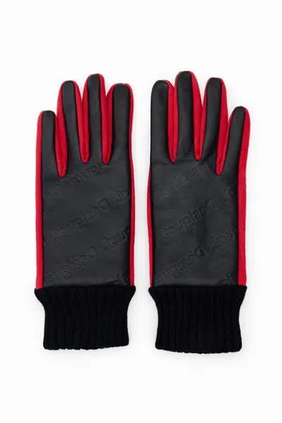 Desigual Logo Gloves In Black