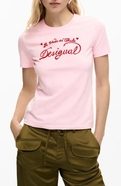 Desigual Logo Graphic T-shirt In Pink