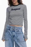 Desigual Logo Long Sleeve Cotton Graphic T-shirt In Gray